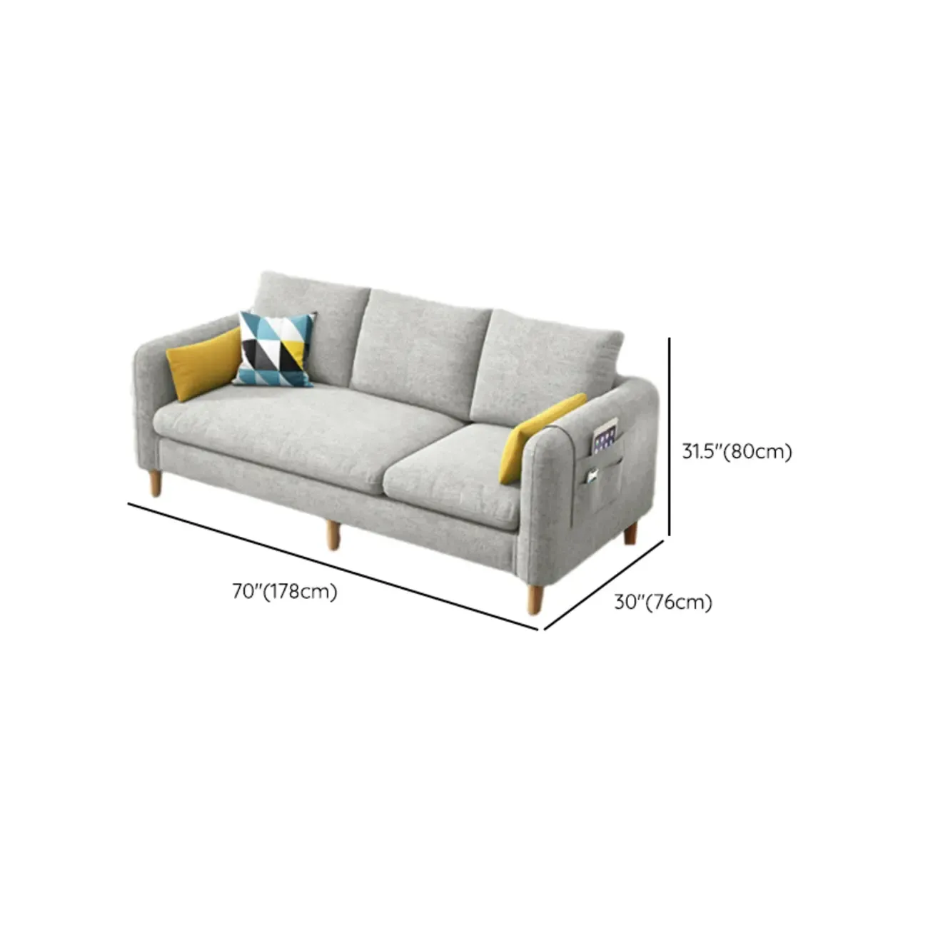 Modern Upholstered Sectional Sofa with Receptacle Storage #size