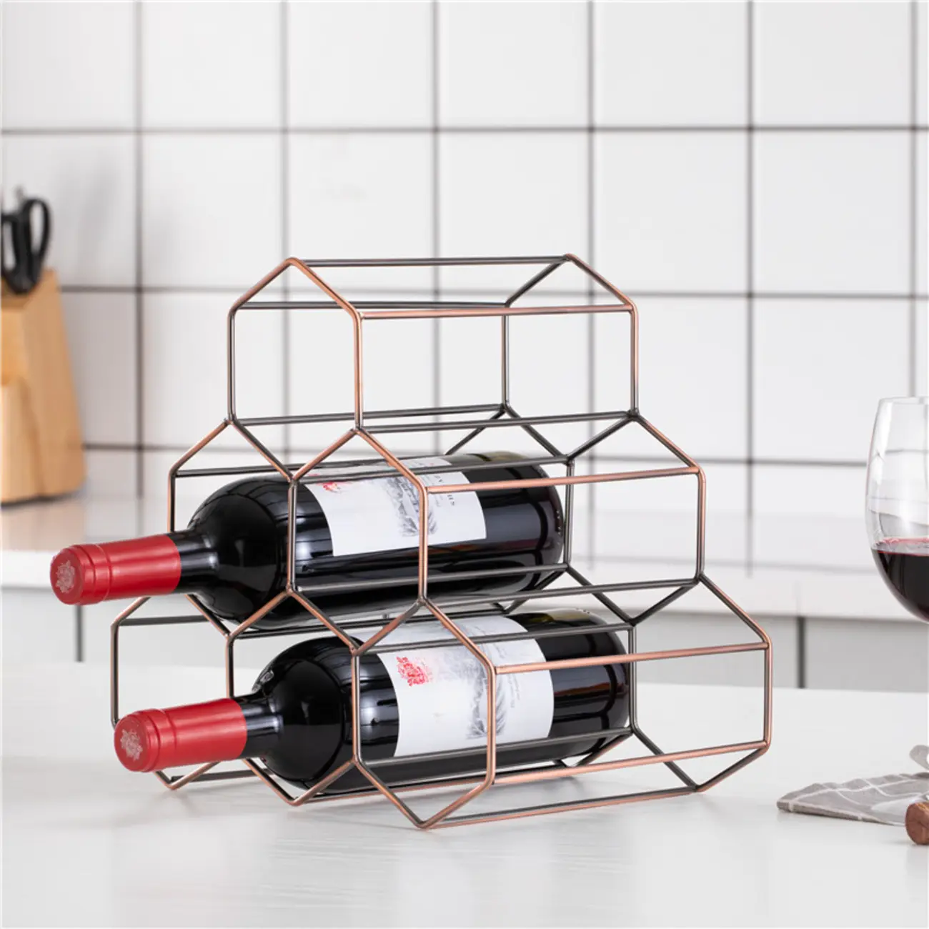 Modern Metal Honeycomb Wine Rack Tabletop Wine Storage Image - 2 | homeyfad