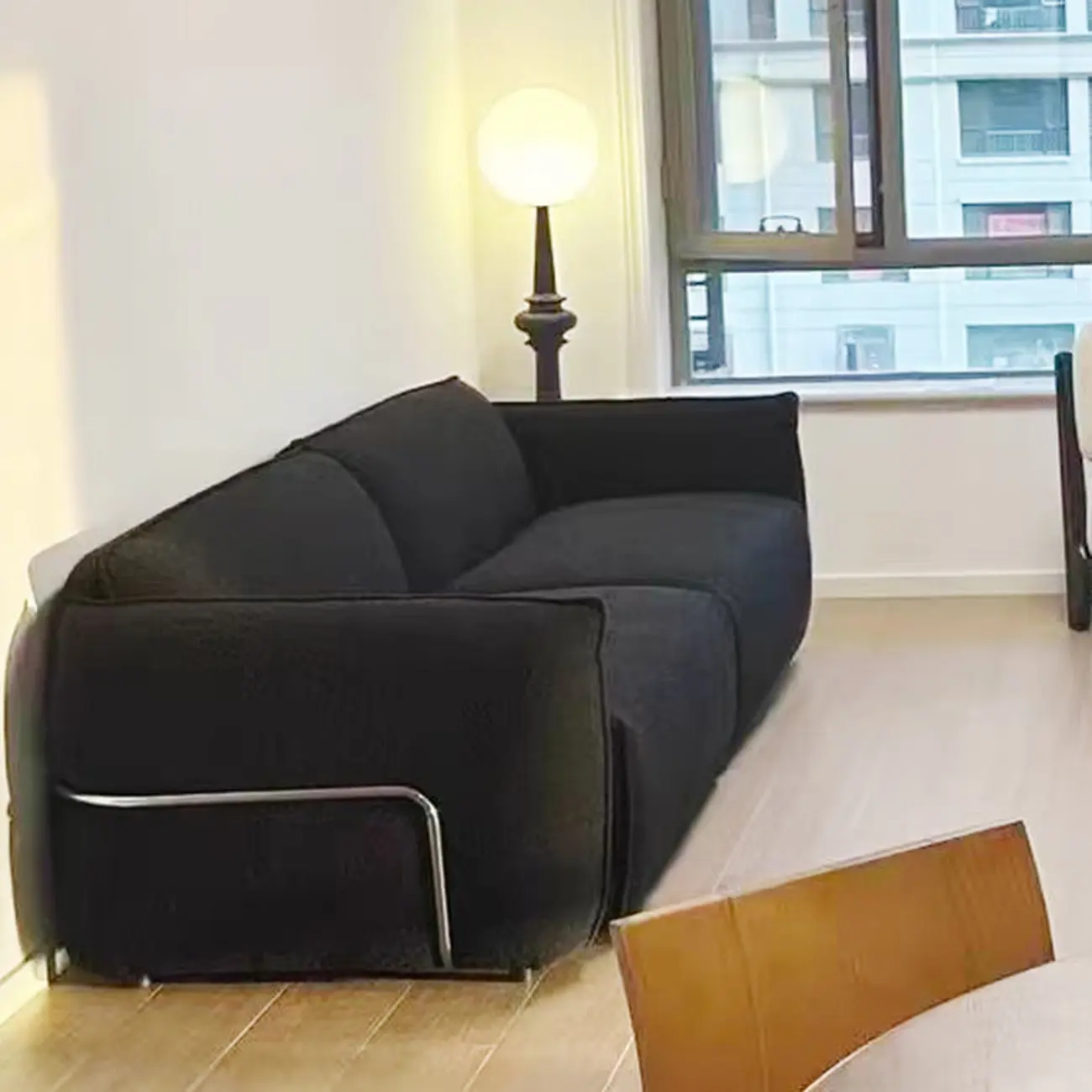 Contemporary Sherpa Upholstery Loveseat Sofa in Black/White Image - 3 | homeyfad