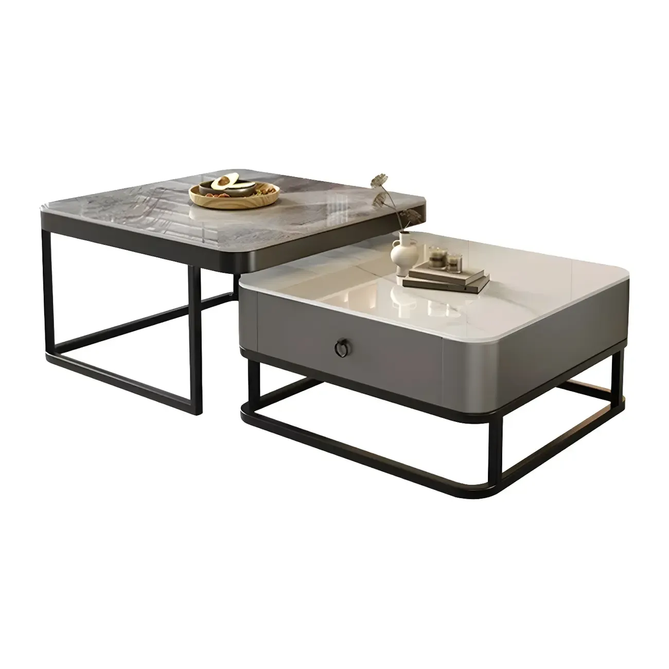 Minimalist Marble Coffee Table with Storage for Living Room Image - 8