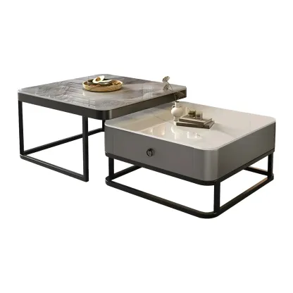 Minimalist Marble Coffee Table with Storage for Living Room Image - 8