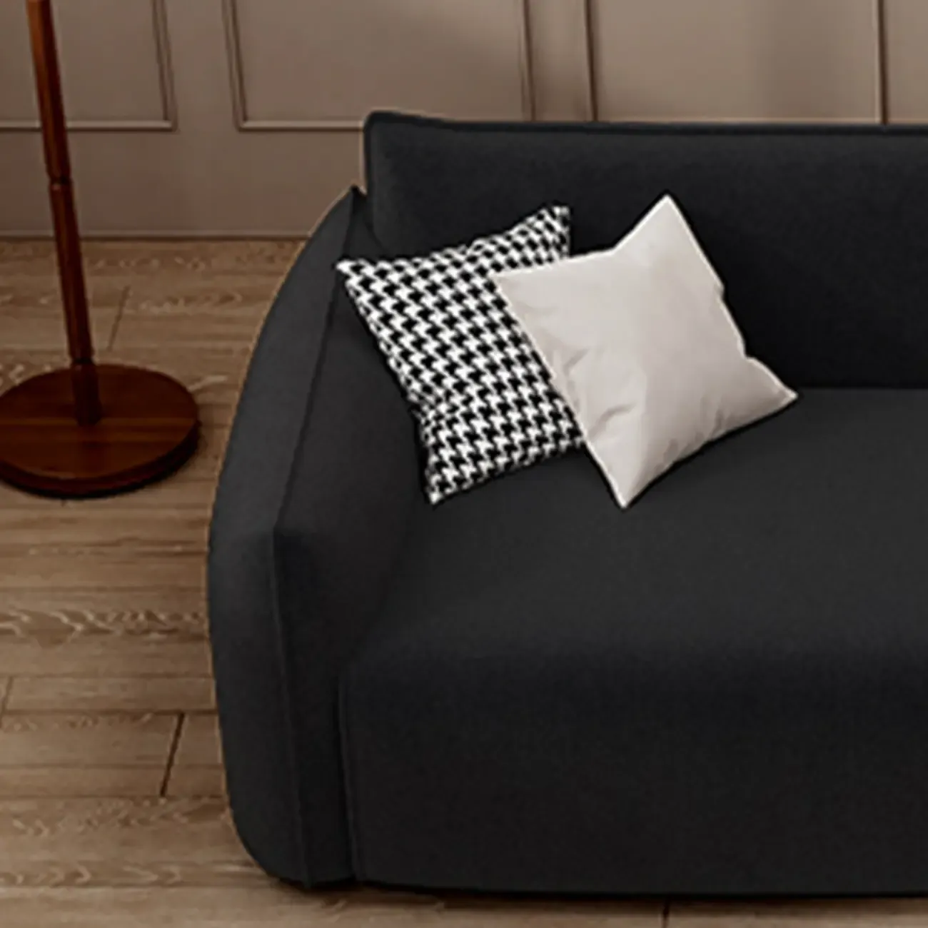 Contemporary Sherpa Upholstery Loveseat Sofa in Black/White Image - 6