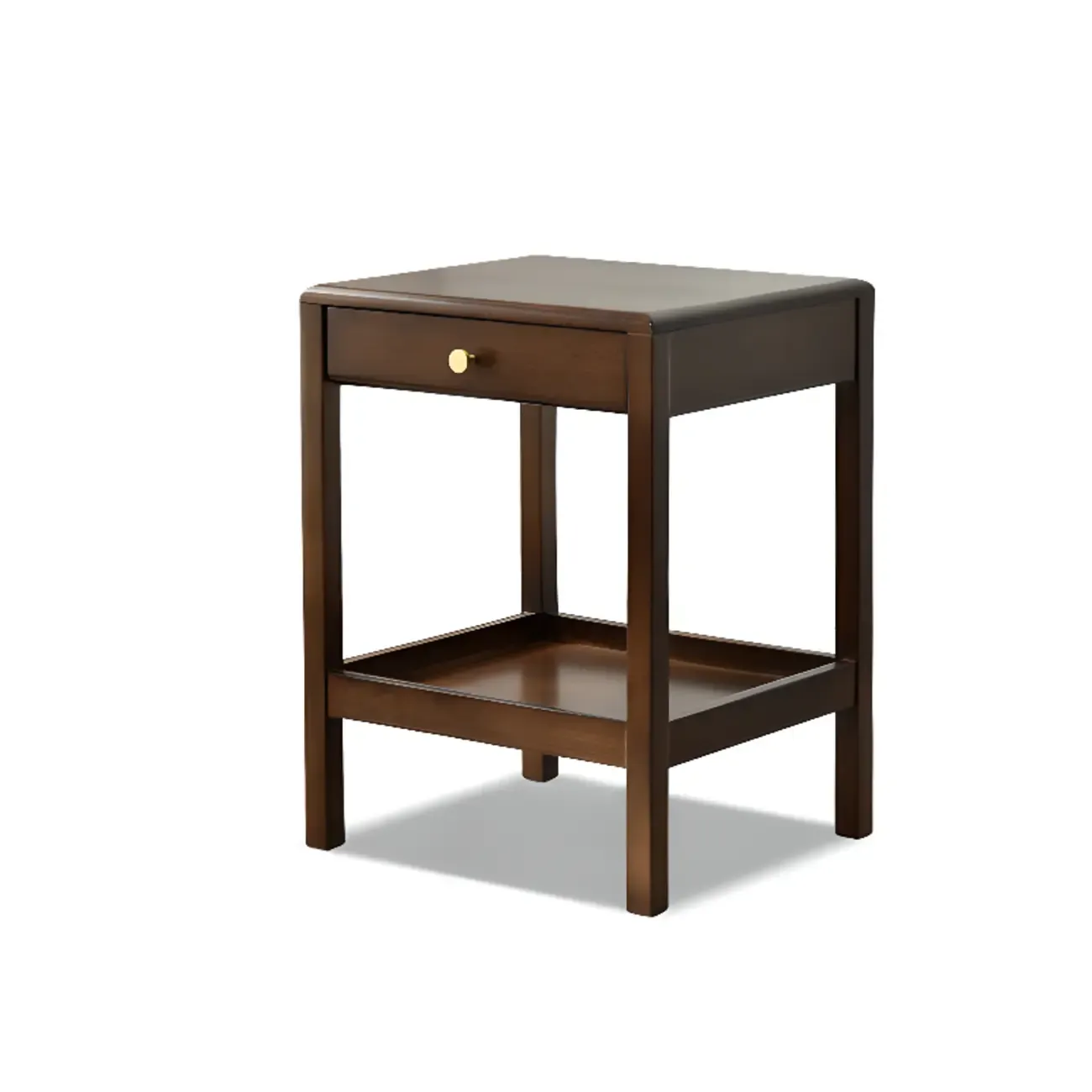 Retro Wooden Brown Side Table with Drawer for Bedroom Image - 2