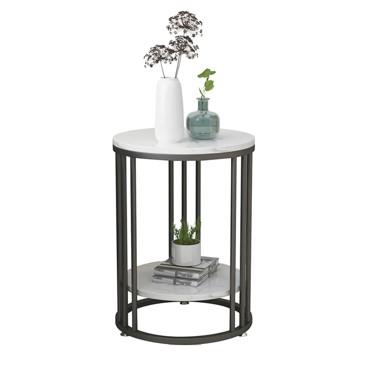 Modern Gold Metal Round 2 Tiers Side Table for Living Room Image - 6 | homeyfad