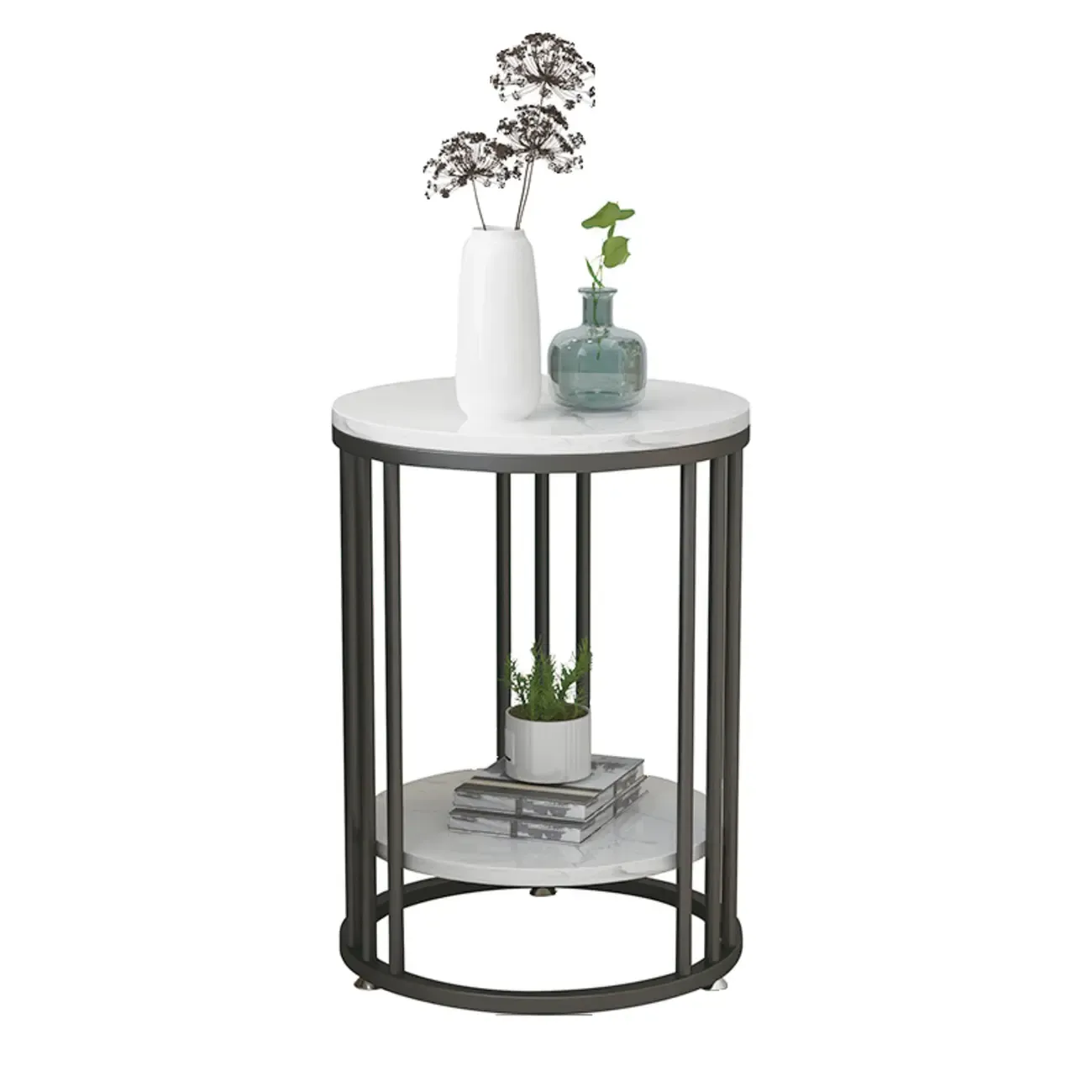 Modern Gold Metal Round 2 Tiers Side Table for Living Room Image - 6