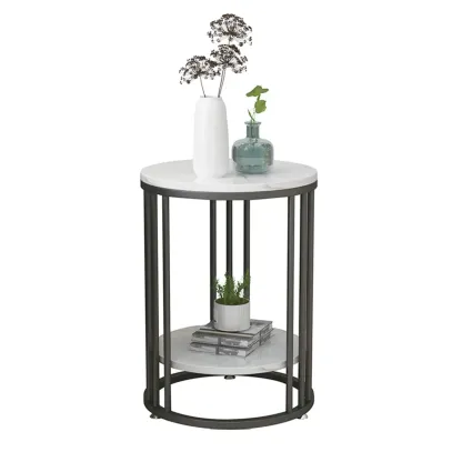 Modern Gold Metal Round 2 Tiers Side Table for Living Room Image - 6