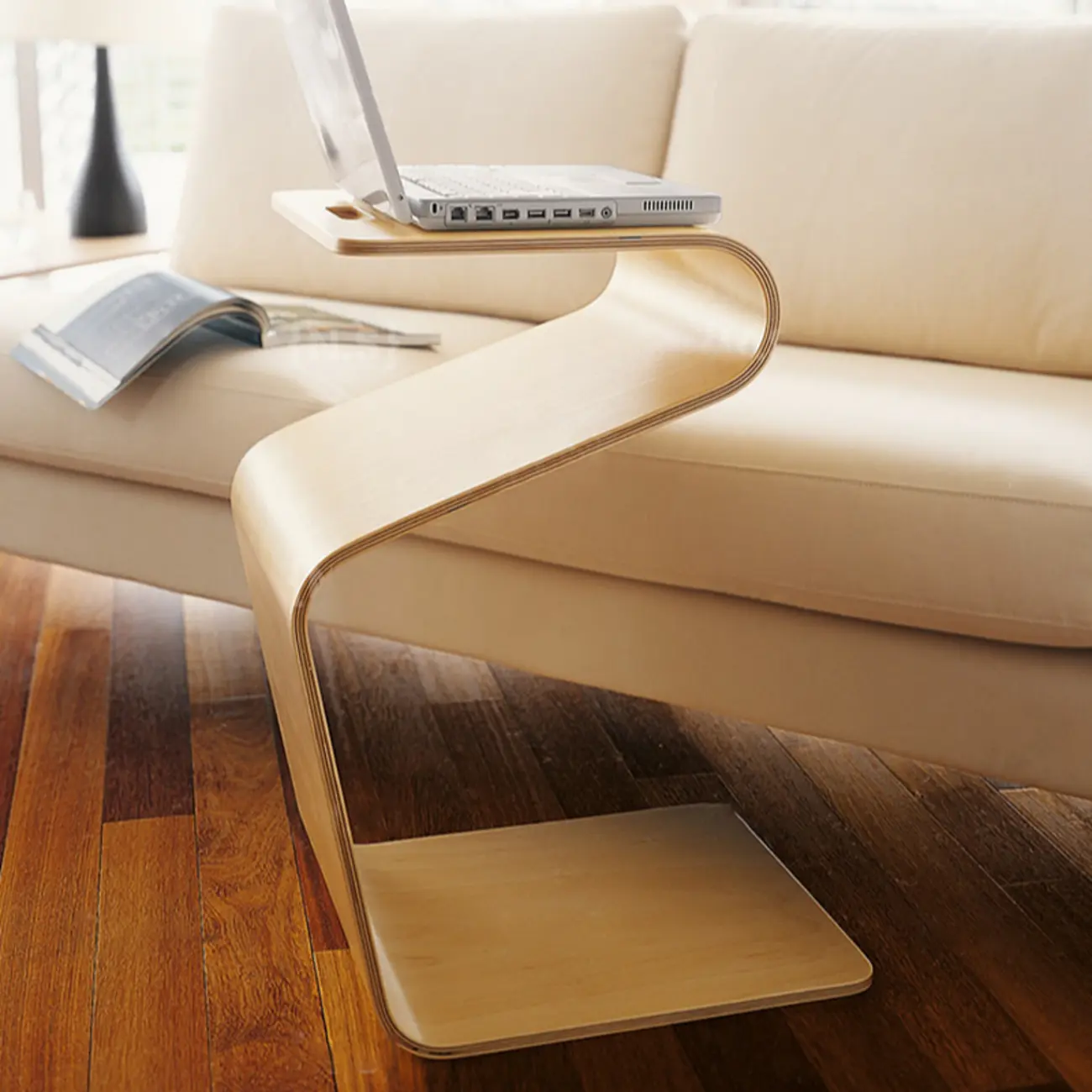 Fashion N Shaped Wood End Table with Magazine Rack Image - 6 | homeyfad