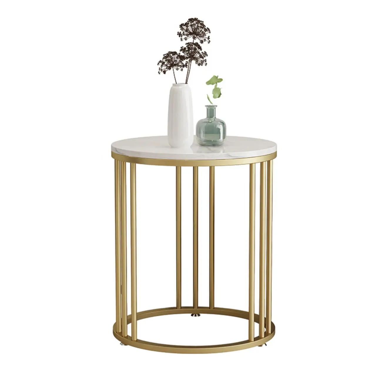 Modern Gold Metal Round 2 Tiers Side Table for Living Room Image - 7 | homeyfad