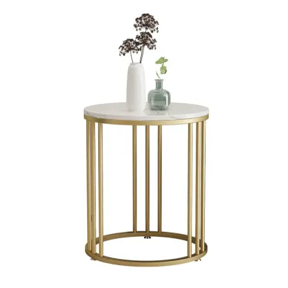 Modern Gold Metal Round 2 Tiers Side Table for Living Room Image - 7