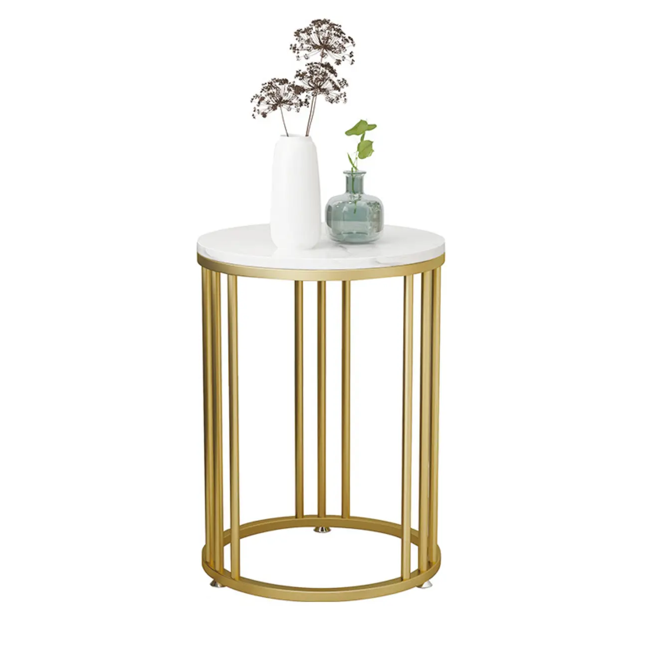 Modern Gold Metal Round 2 Tiers Side Table for Living Room Image - 8 | homeyfad