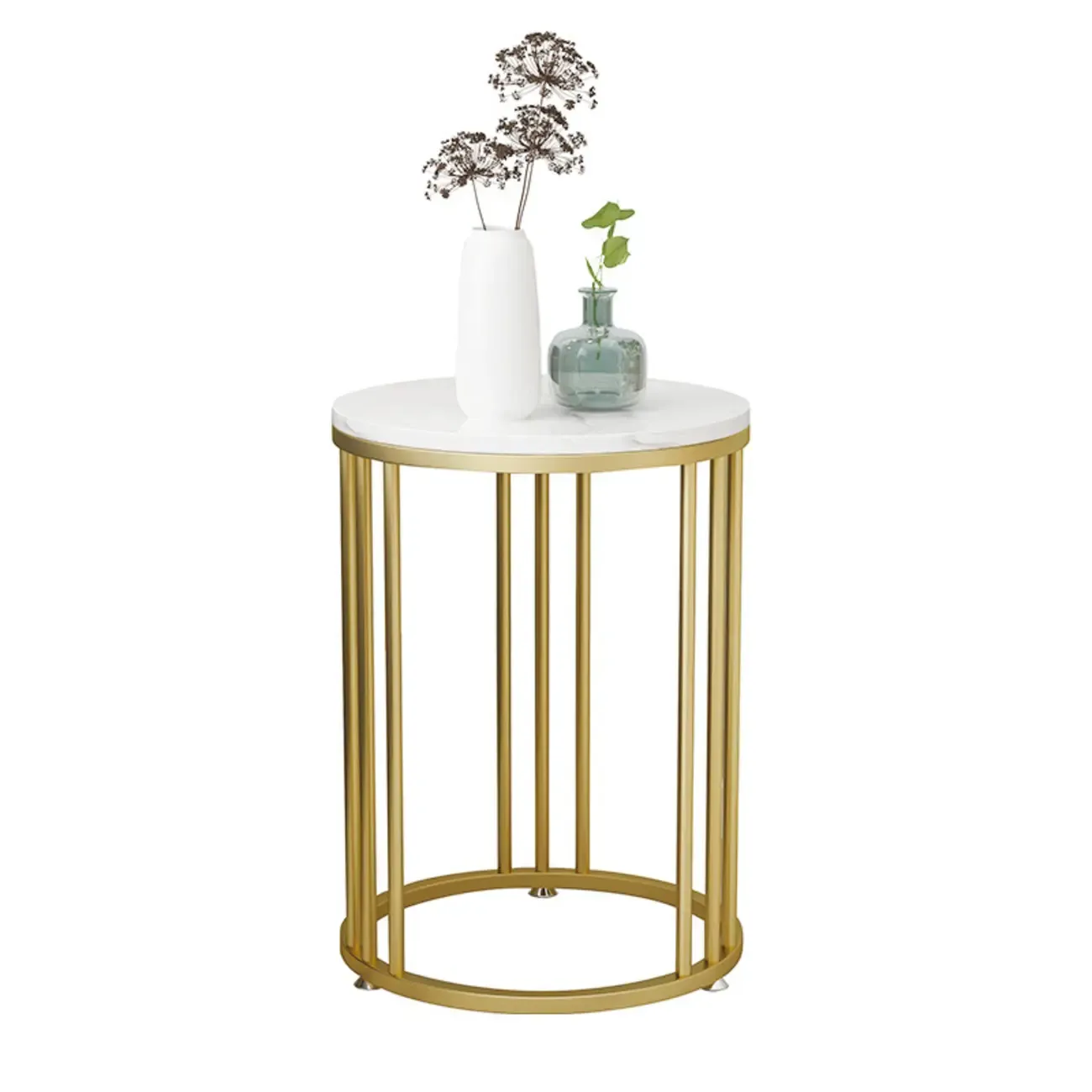 Modern Gold Metal Round 2 Tiers Side Table for Living Room Image - 8