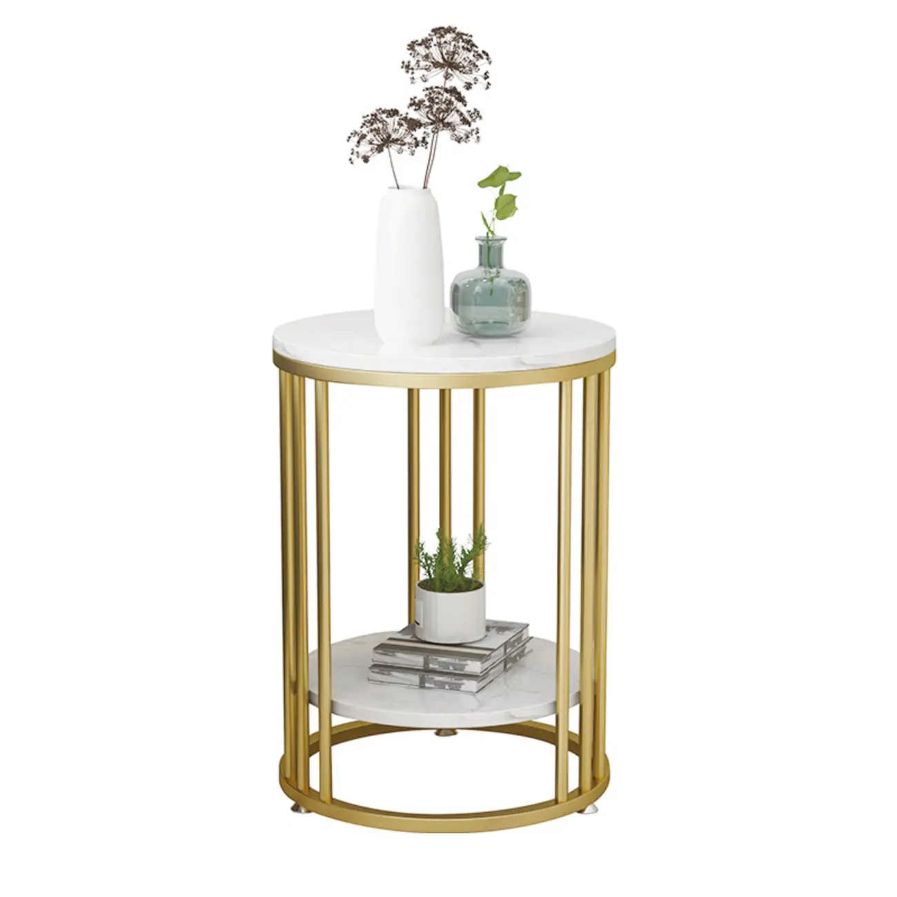 Modern Gold Metal Round 2 Tiers Side Table for Living Room Image - 9 | homeyfad
