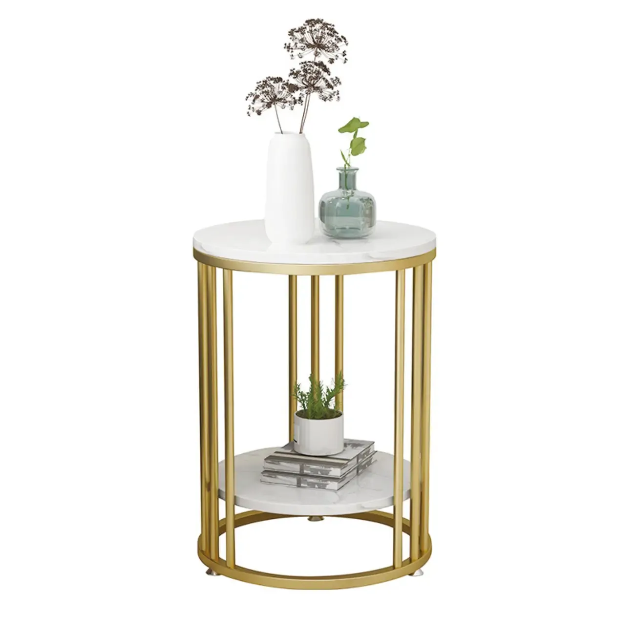 Modern Gold Metal Round 2 Tiers Side Table for Living Room Image - 9