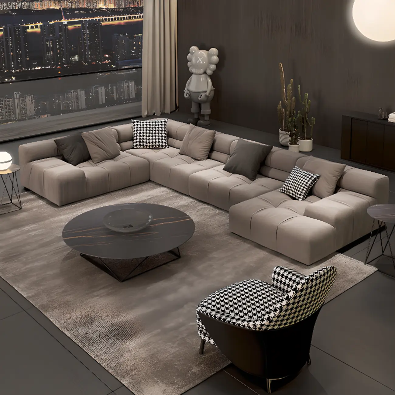 4 Pc U-Shape Gray Sofa Chaise with Abrasive Cloth for Indoor Image - 1 | homeyfad