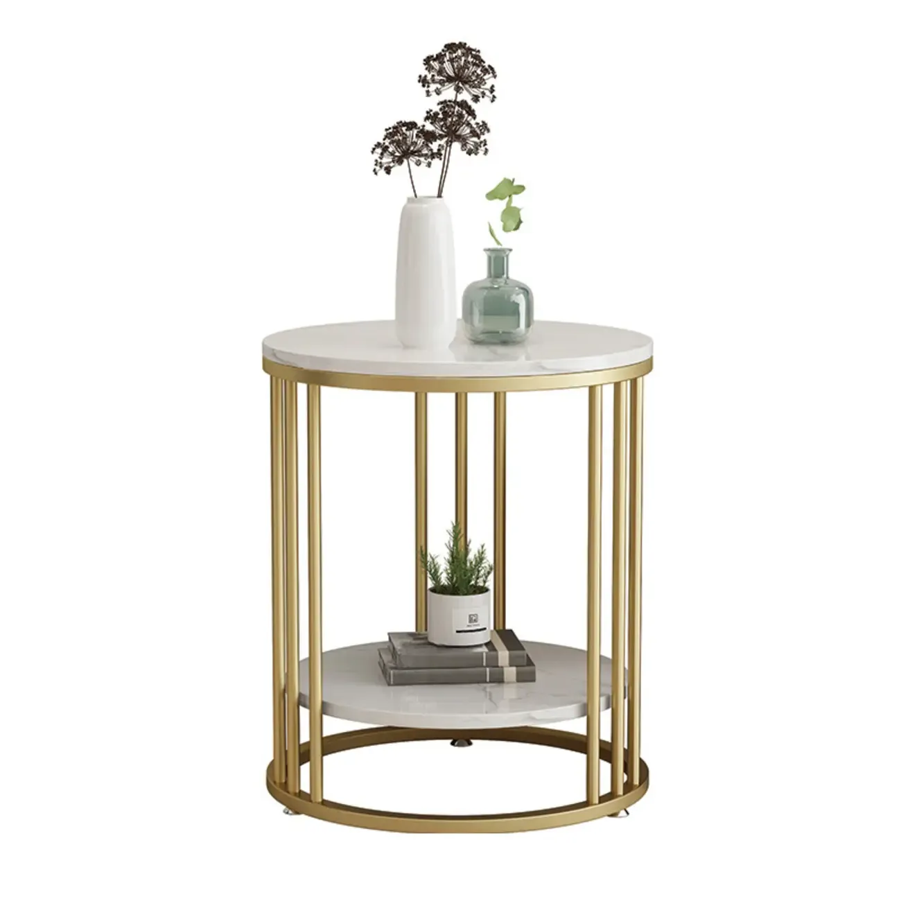 Modern Gold Metal Round 2 Tiers Side Table for Living Room Image - 10