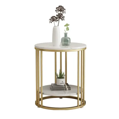 Modern Gold Metal Round 2 Tiers Side Table for Living Room Image - 10