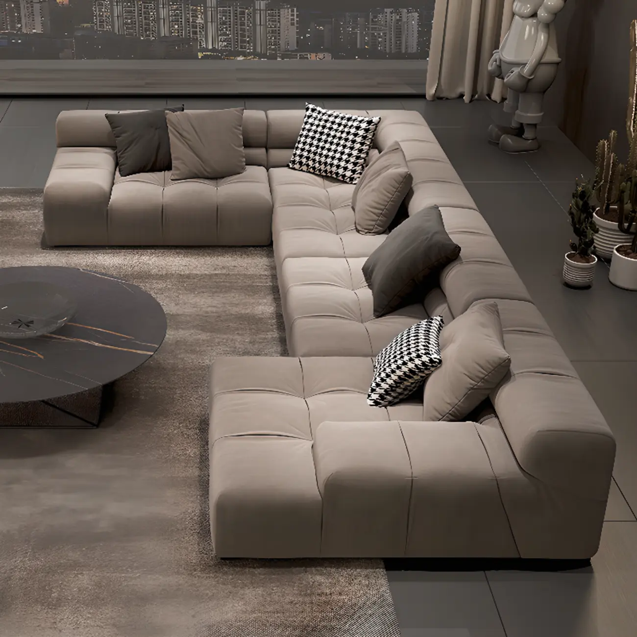 4 Pc U-Shape Gray Sofa Chaise with Abrasive Cloth for Indoor Image - 2 | homeyfad