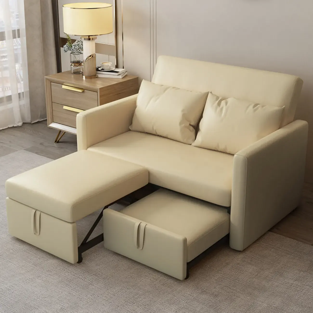 3 in 1 Pull-Out Sofa Bed Sleeper Convertible 3 Seater Sofa & Couches with 2 Drawers and 2 Pillows Image - 1