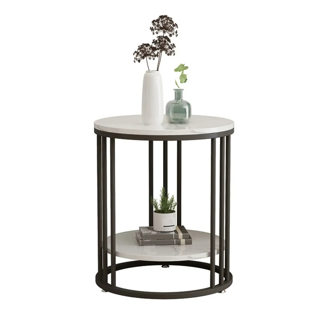 Modern Gold Metal Round 2 Tiers Side Table for Living Room Image - 12