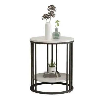 Modern Gold Metal Round 2 Tiers Side Table for Living Room Image - 12