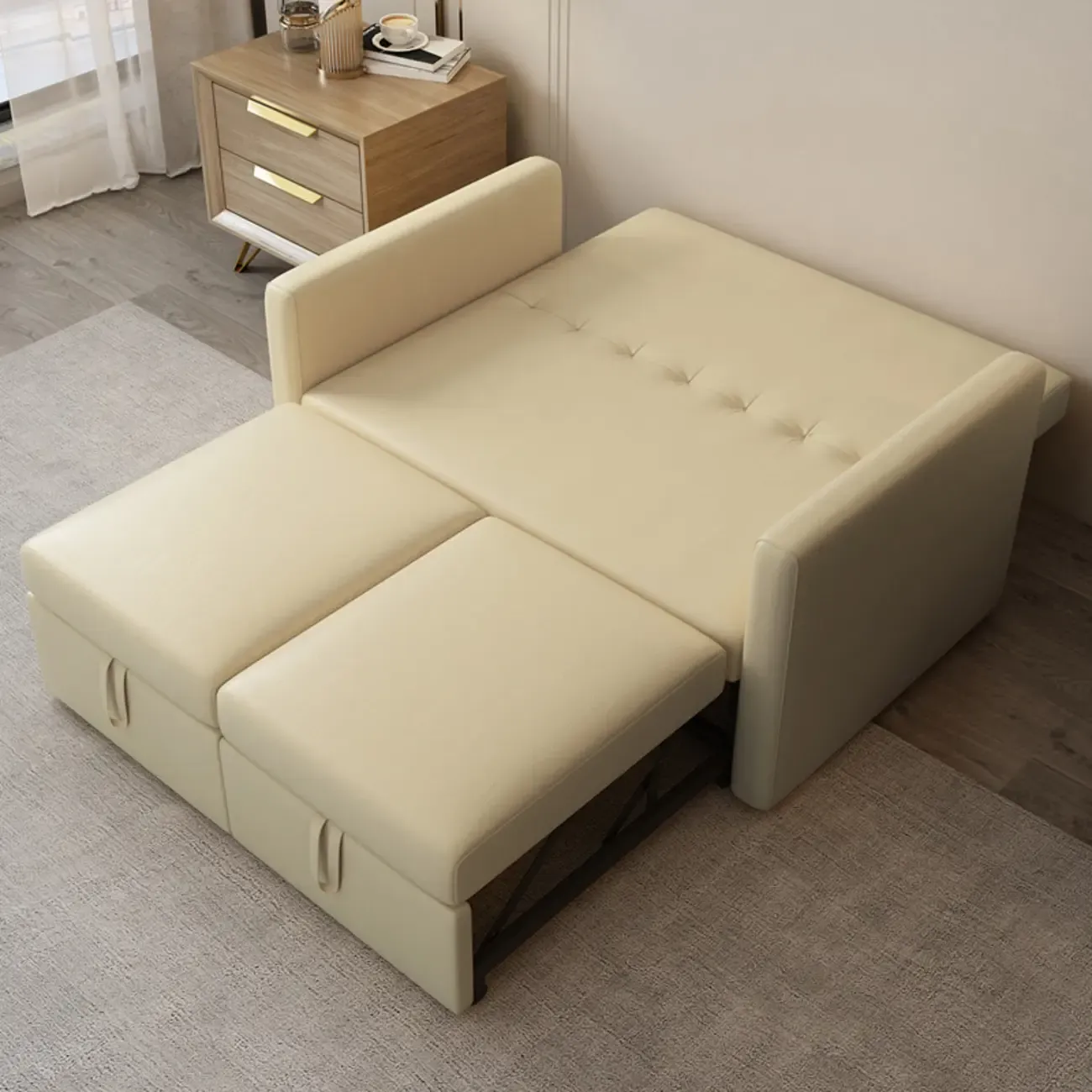 3 in 1 Pull-Out Sofa Bed Sleeper Convertible 3 Seater Sofa & Couches with 2 Drawers and 2 Pillows Image - 2