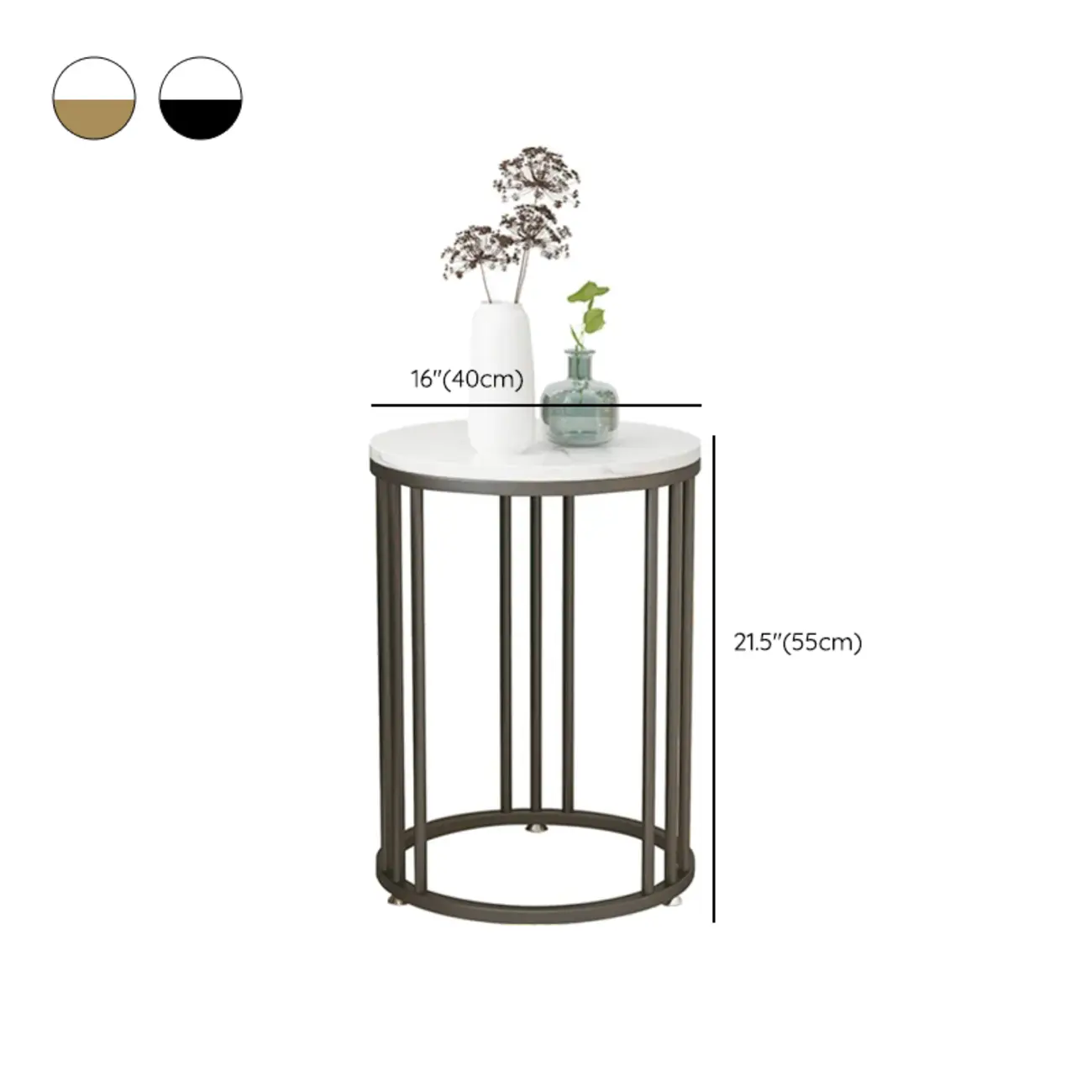 Modern Gold Metal Round 2 Tiers Side Table for Living Room #size