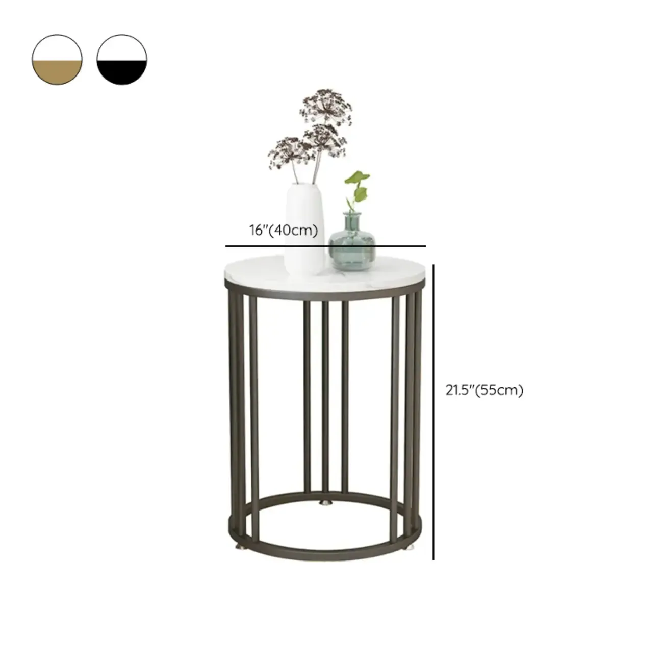 Modern Gold Metal Round 2 Tiers Side Table for Living Room #size