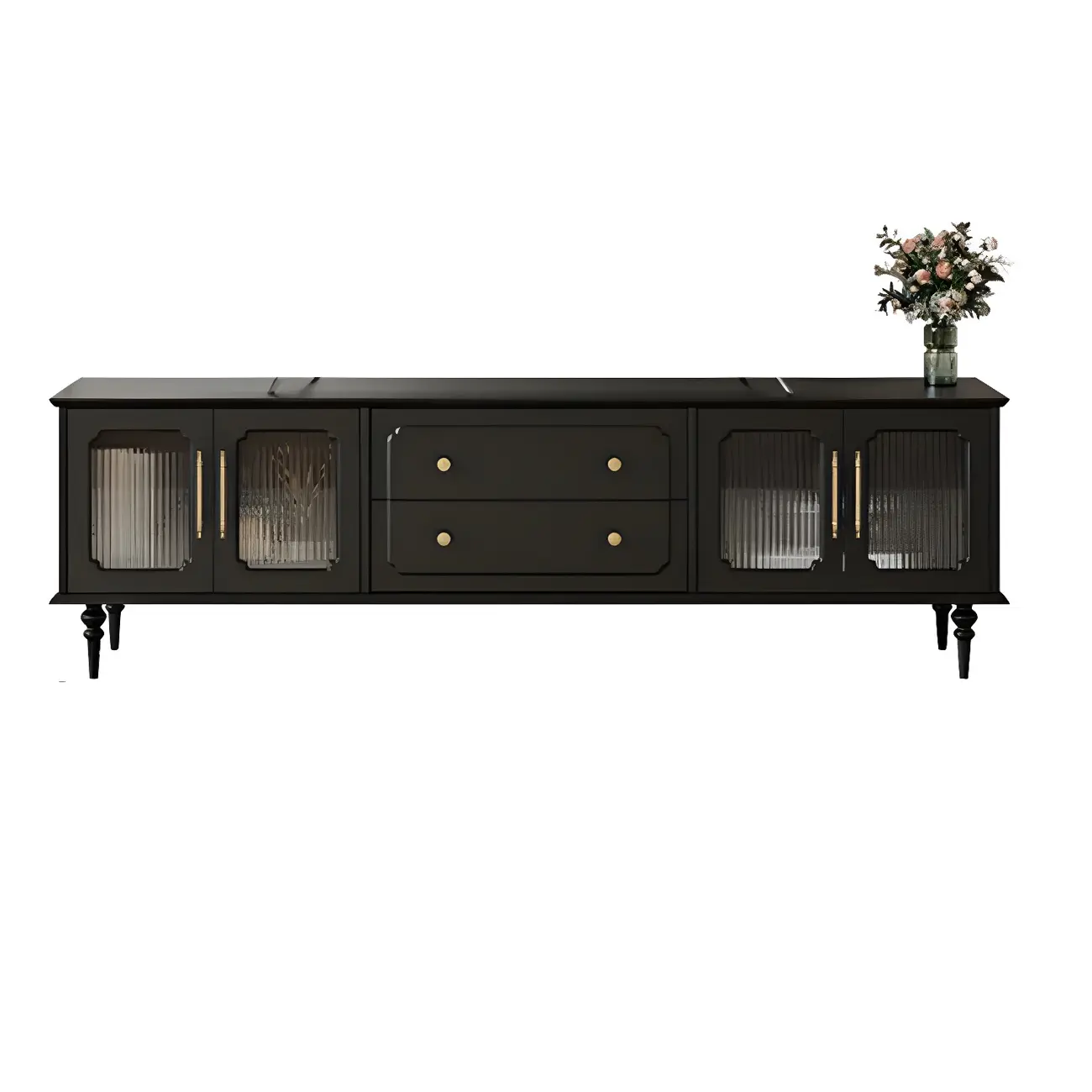 Elegant Black Wooden TV Stand with Drawers and Cabinets Image - 2 | homeyfad