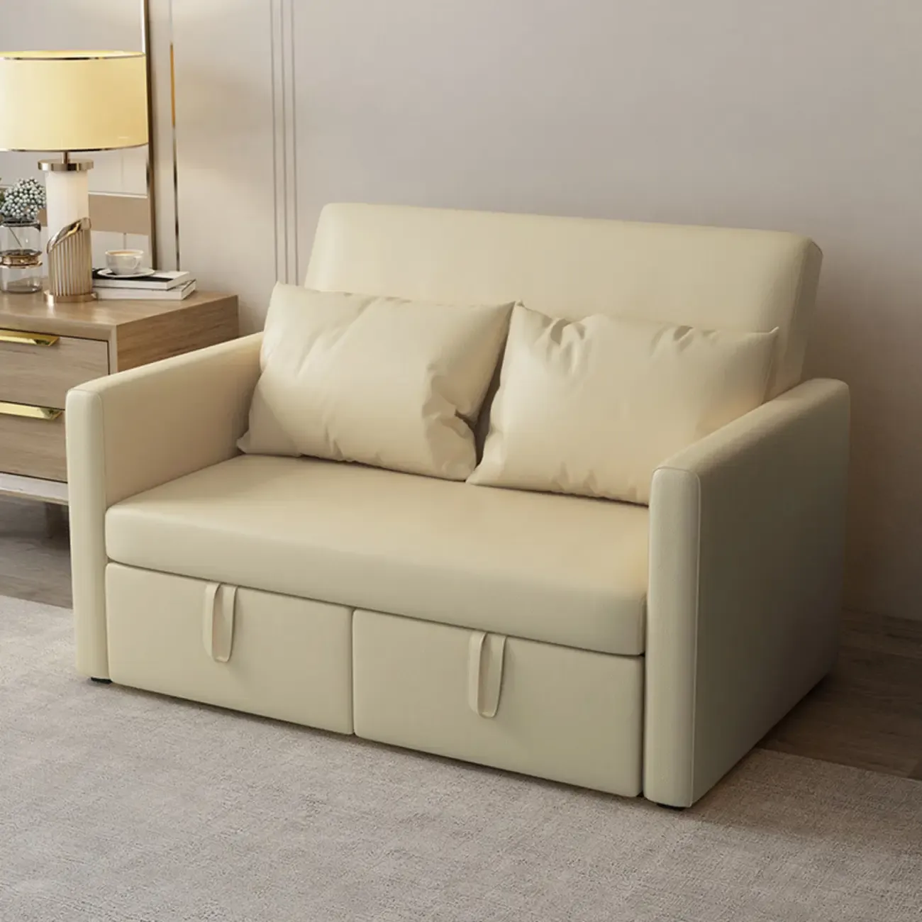3 in 1 Pull-Out Sofa Bed Sleeper Convertible 3 Seater Sofa & Couches with 2 Drawers and 2 Pillows Image - 3