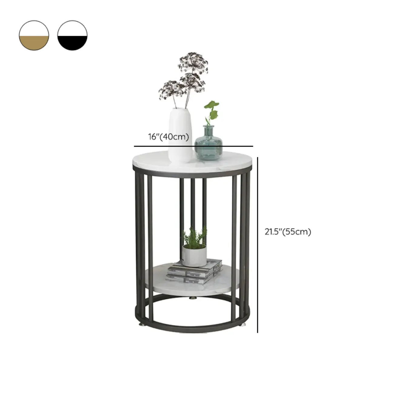 Modern Gold Metal Round 2 Tiers Side Table for Living Room Image - 15 | homeyfad