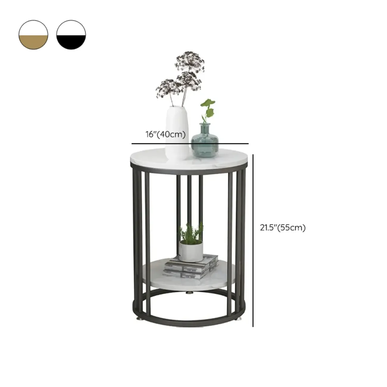 Modern Gold Metal Round 2 Tiers Side Table for Living Room Image - 15
