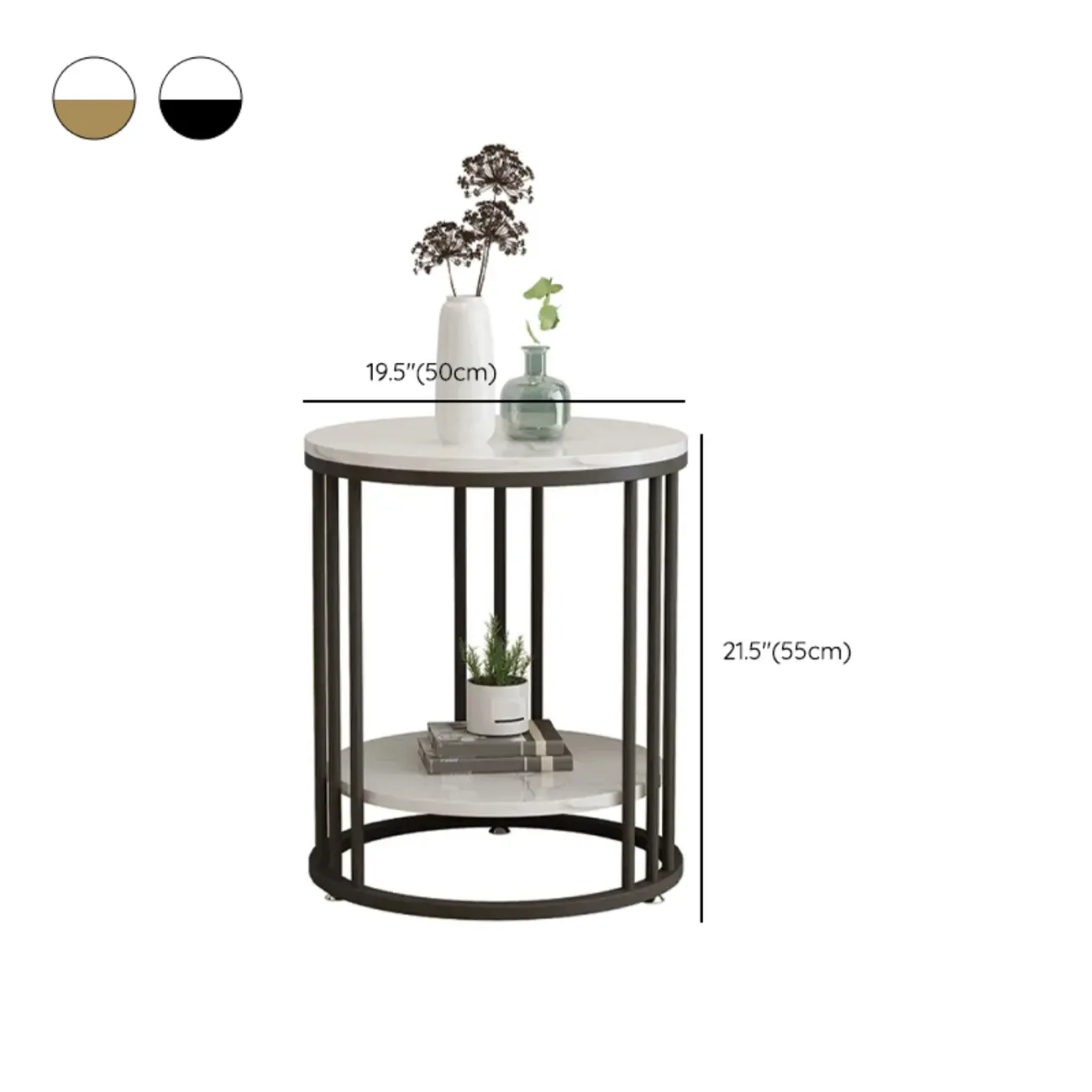 Modern Gold Metal Round 2 Tiers Side Table for Living Room Image - 16 | homeyfad