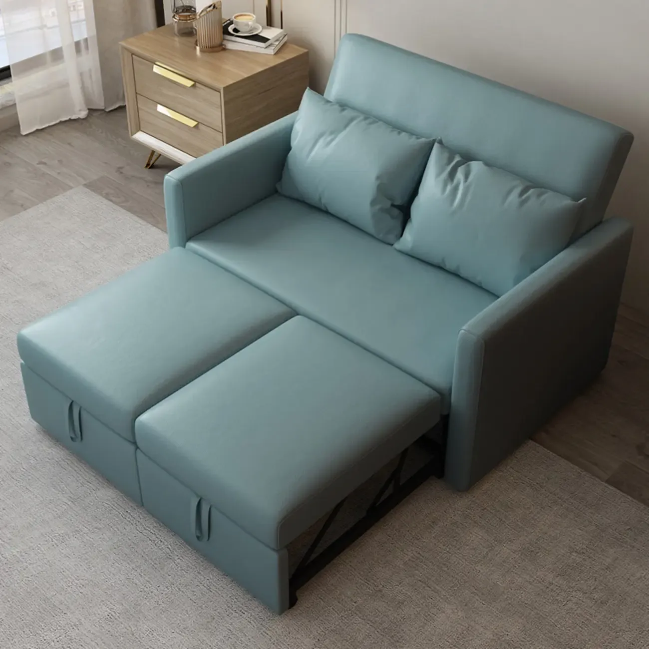 3 in 1 Pull-Out Sofa Bed Sleeper Convertible 3 Seater Sofa & Couches with 2 Drawers and 2 Pillows Image - 5