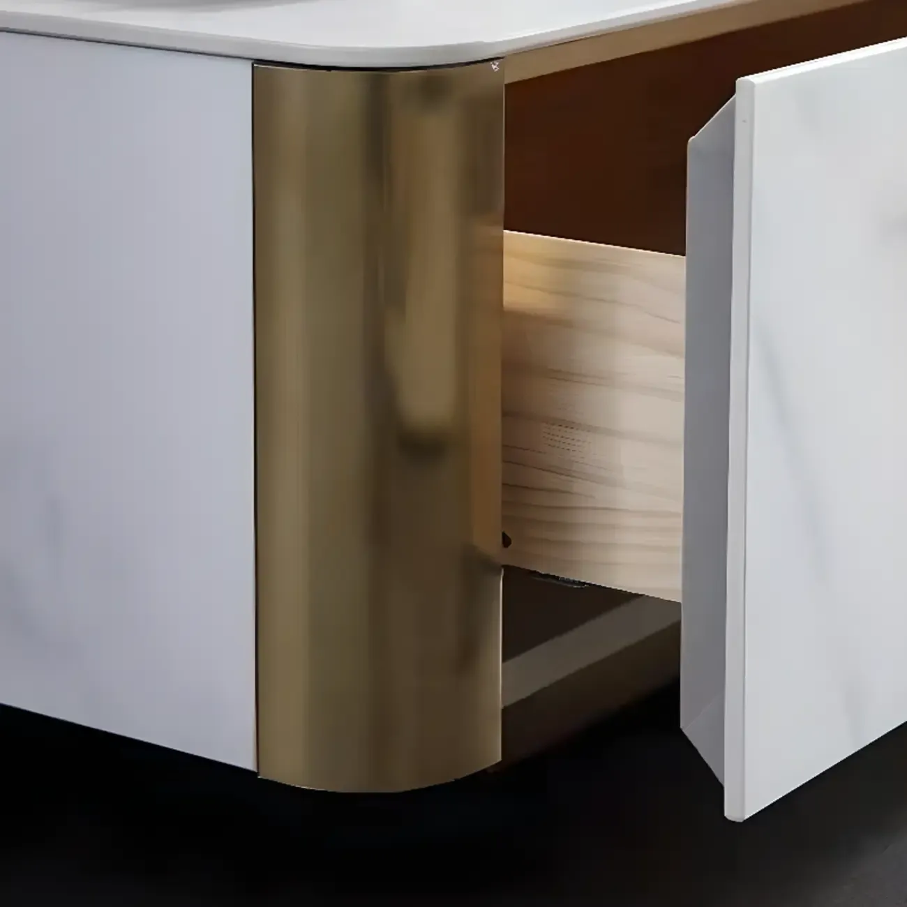 Minimalist White Stone TV Stand with Storage for Living Room Image - 8