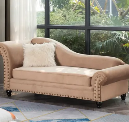 Modern Wooden One Arm Chaise Lounge with Nailhead Trim and Pillow Image - 1