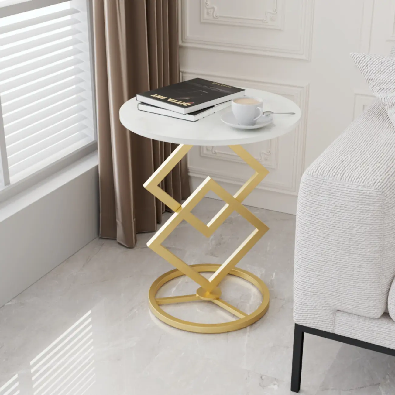 Contemporary Sintered Stone Circular Chairside Table with Framework Parlor, Table Only Image - 1 | homeyfad