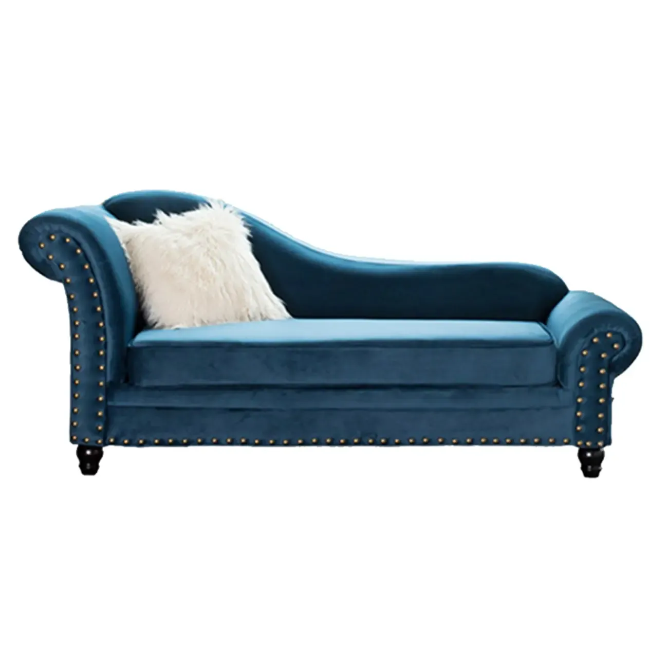 Modern Wooden One Arm Chaise Lounge with Nailhead Trim and Pillow Image - 2