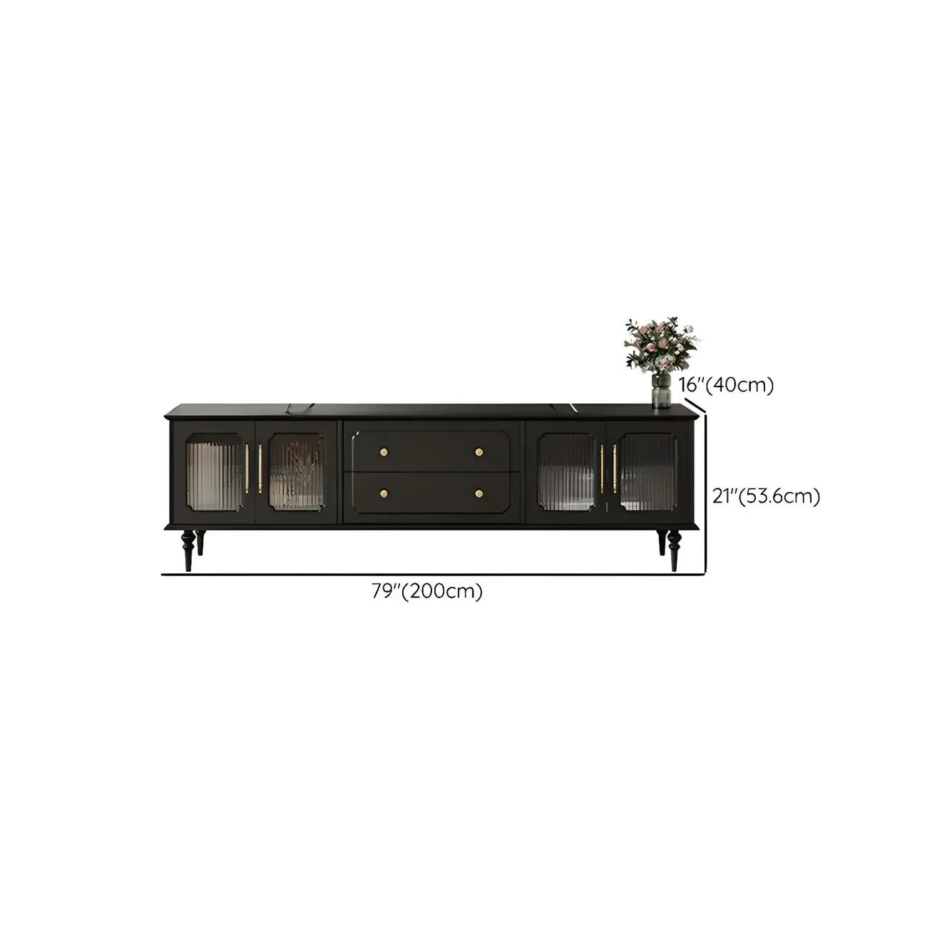 Elegant Black Wooden TV Stand with Drawers and Cabinets #size