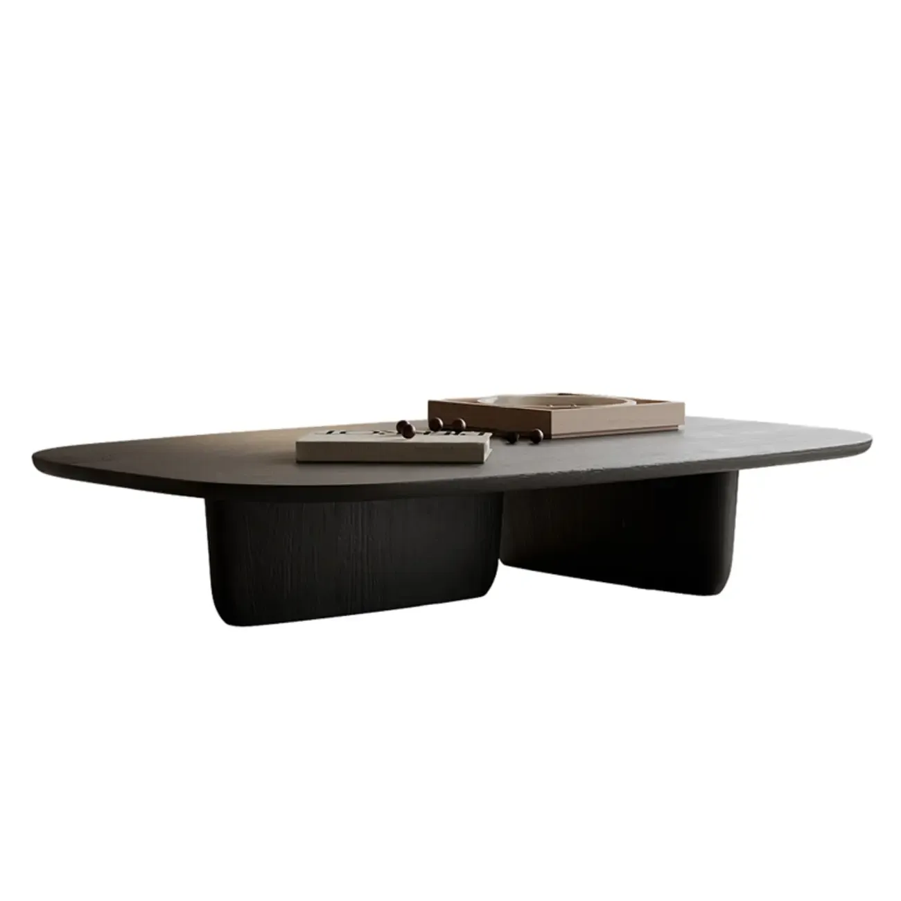 14 in Modern Black Oval Coffee Table with Double Pedestal Image - 5