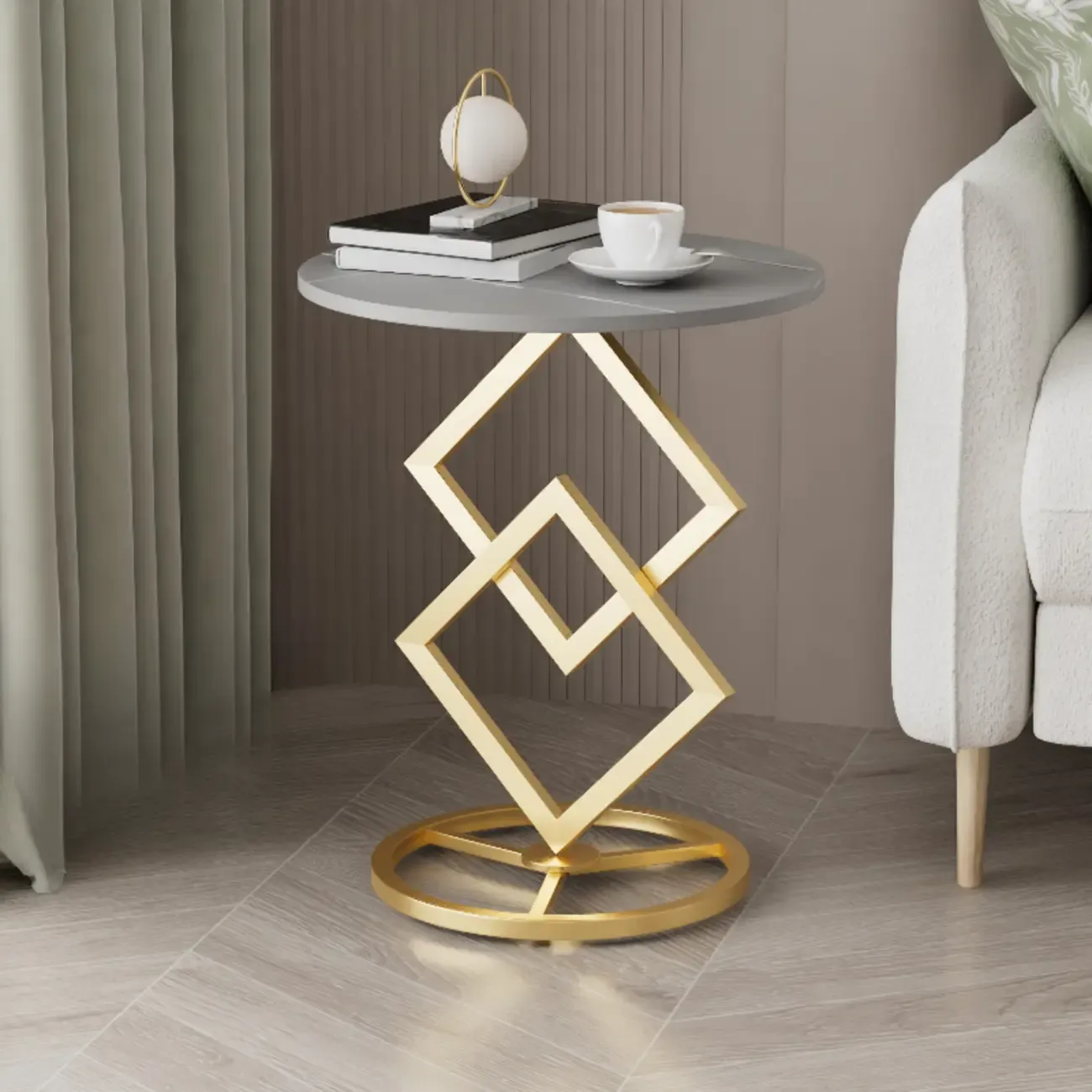 Contemporary Sintered Stone Circular Chairside Table with Framework Parlor, Table Only Image - 3