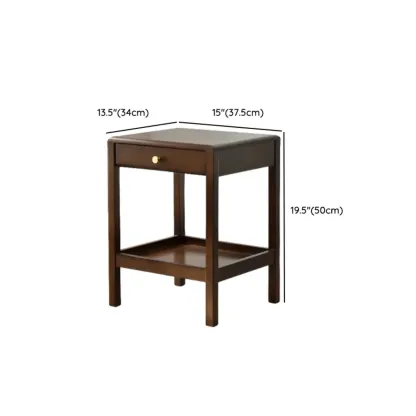 Retro Wooden Brown Side Table with Drawer for Bedroom Image - 14