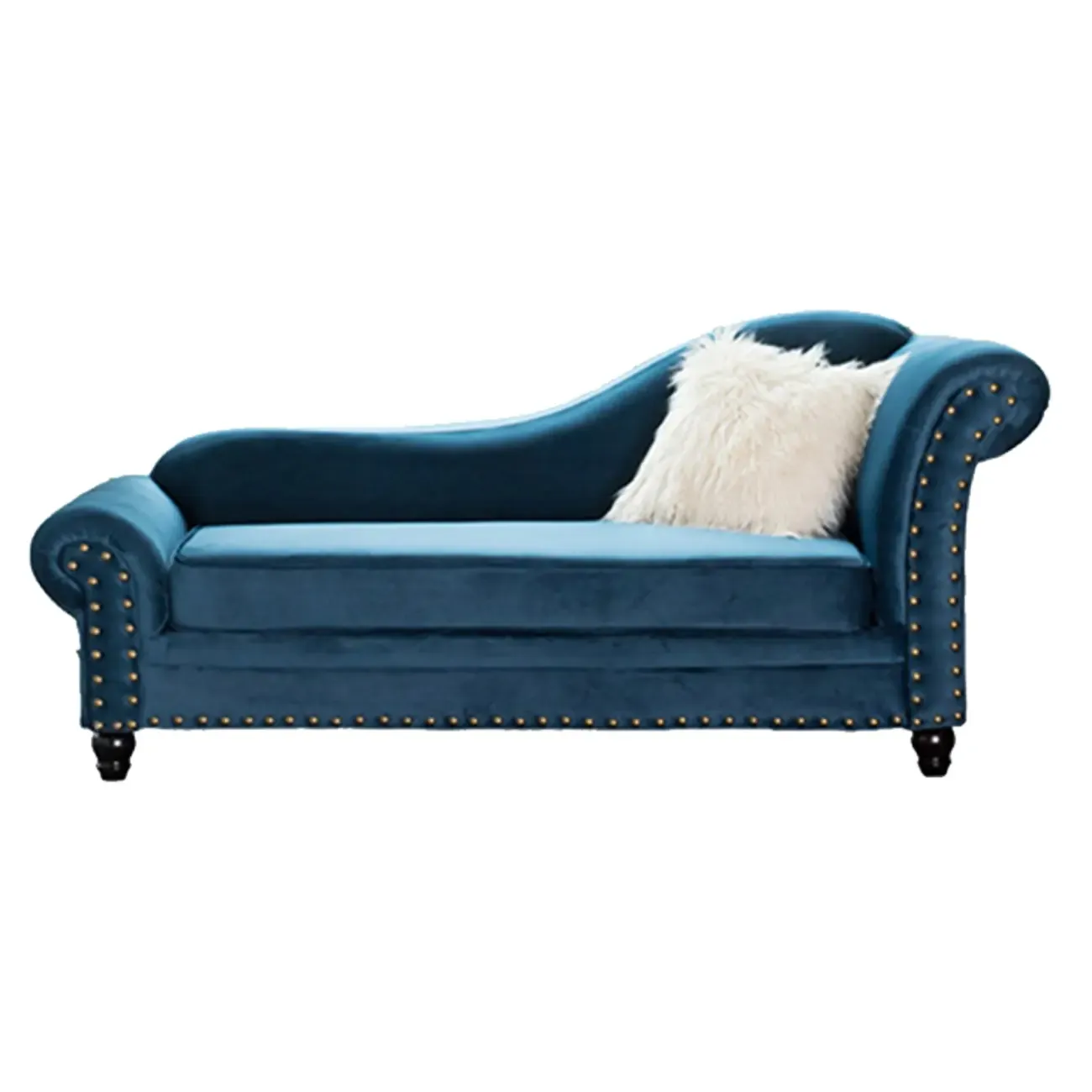 Modern Wooden One Arm Chaise Lounge with Nailhead Trim and Pillow Image - 4