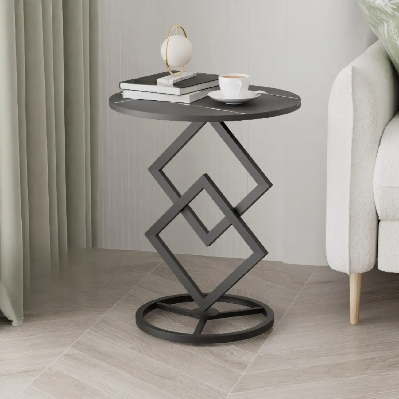 Contemporary Sintered Stone Circular Chairside Table with Framework Parlor, Table Only Image - 4 | homeyfad