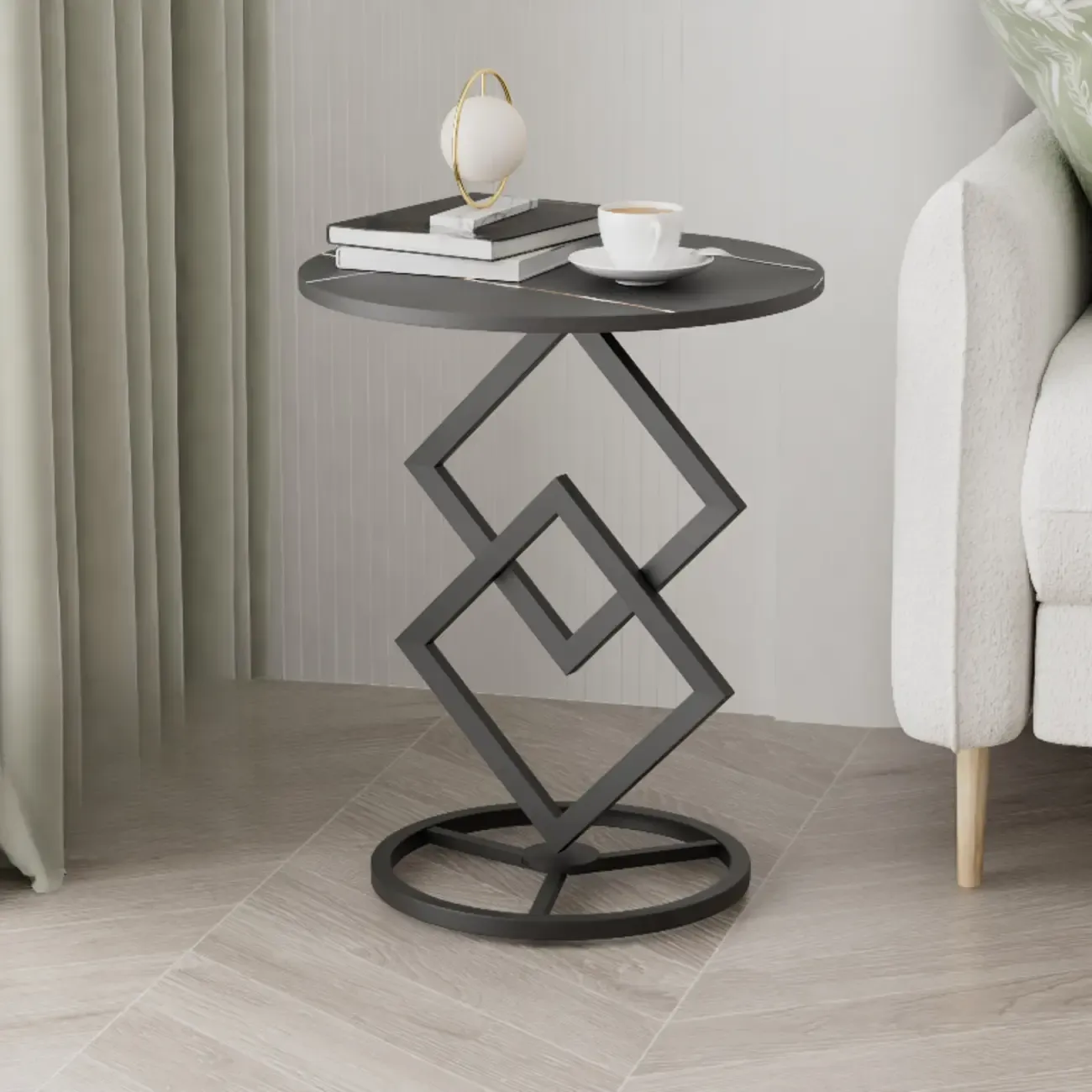 Contemporary Sintered Stone Circular Chairside Table with Framework Parlor, Table Only Image - 4