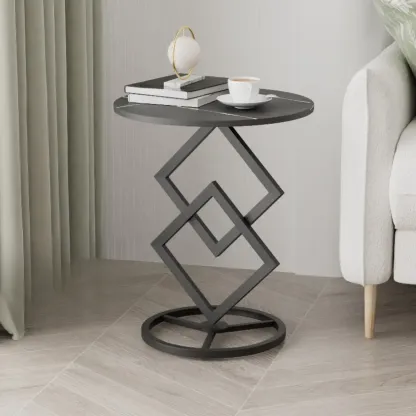 Contemporary Sintered Stone Circular Chairside Table with Framework Parlor, Table Only Image - 4