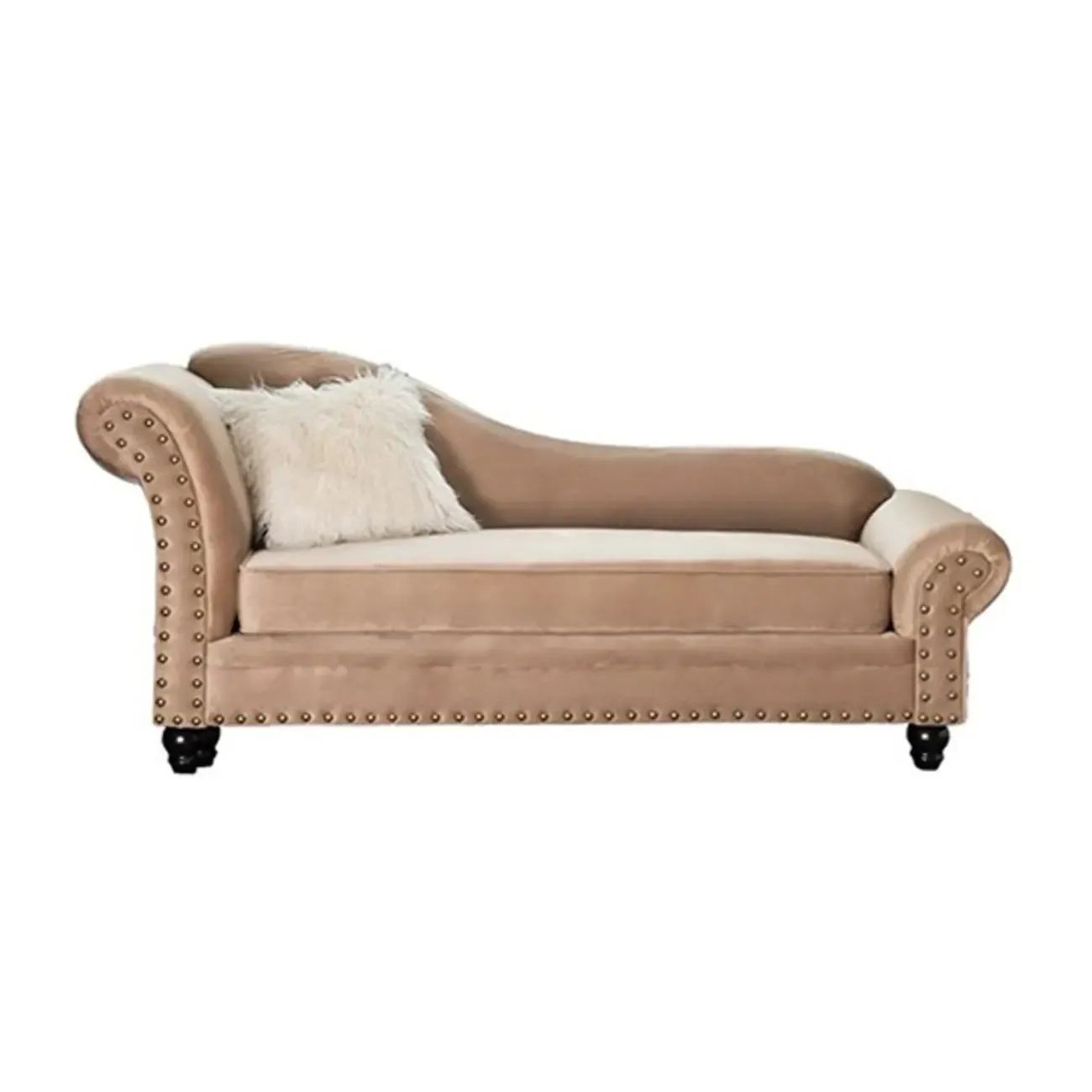 Modern Wooden One Arm Chaise Lounge with Nailhead Trim and Pillow Image - 5