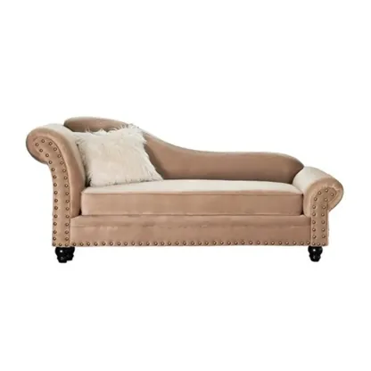 Modern Wooden One Arm Chaise Lounge with Nailhead Trim and Pillow Image - 5