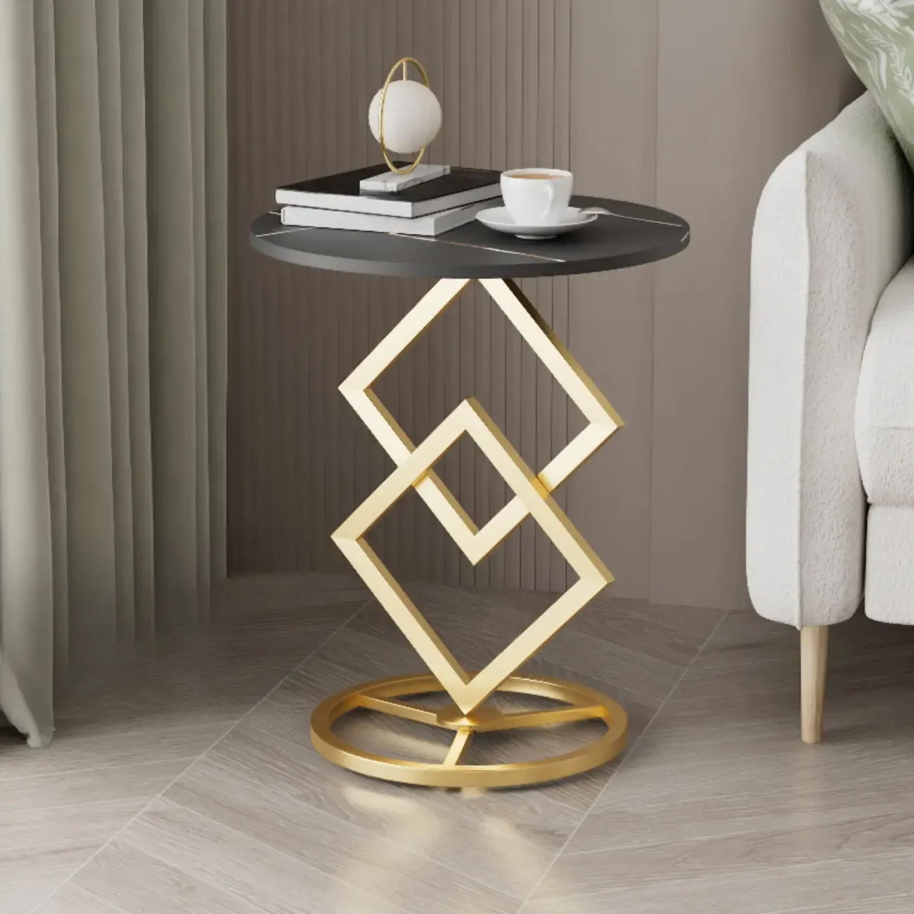 Contemporary Sintered Stone Circular Chairside Table with Framework Parlor, Table Only Image - 5