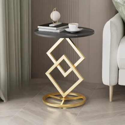 Contemporary Sintered Stone Circular Chairside Table with Framework Parlor, Table Only Image - 5