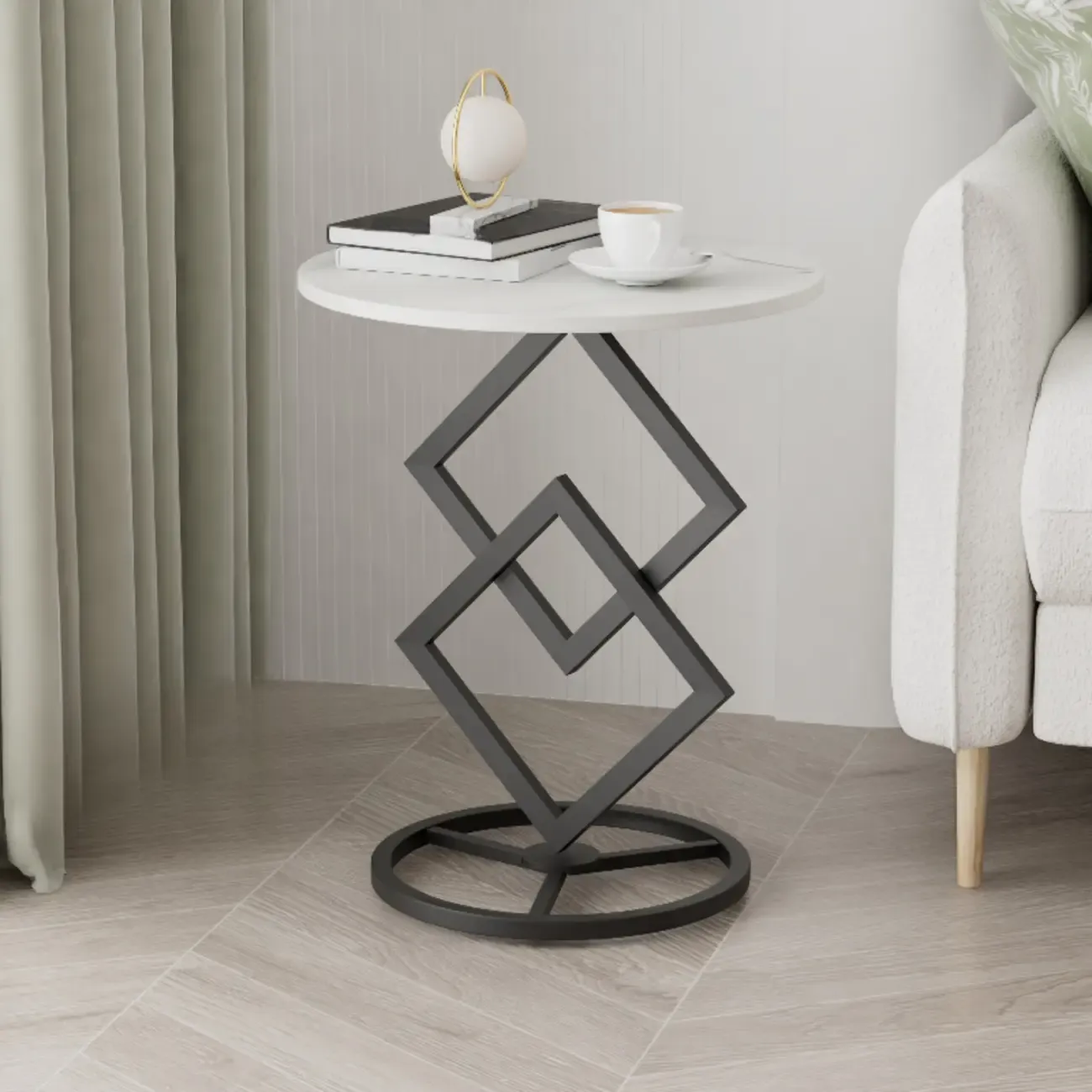 Contemporary Sintered Stone Circular Chairside Table with Framework Parlor, Table Only Image - 6